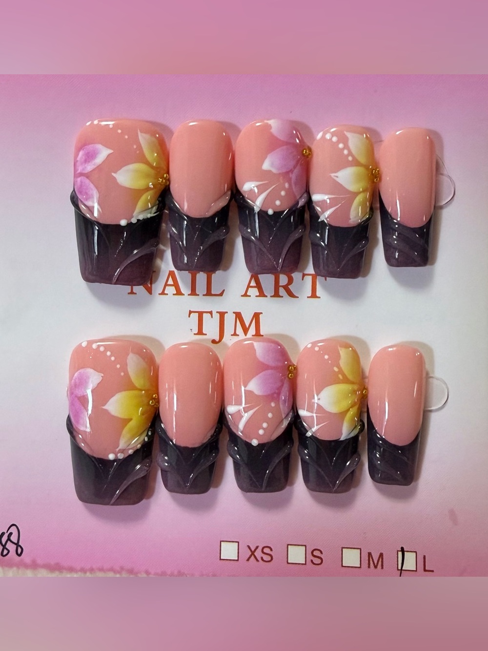 Hand-Painted Pink Floral Press-On Nail Set by